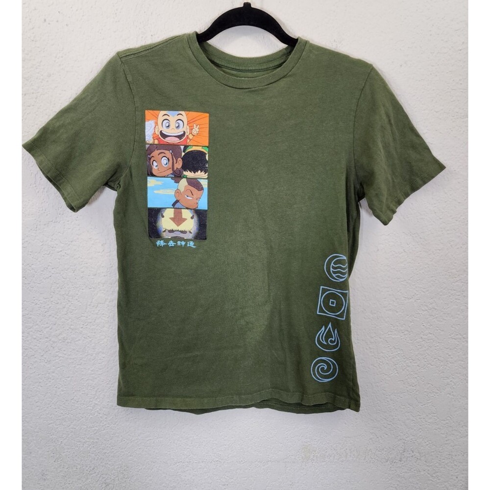 Avatar The Last Airbender Boys XL 14/16 Olive Green T-Shirt Aang Katara Toph